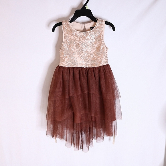 LILT Sequins tulle dress, cream and brown, 4T - Picture 2 of 5